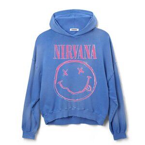 Nirvana Smiley Oversized Hoodie - Sun Faded Cobalt